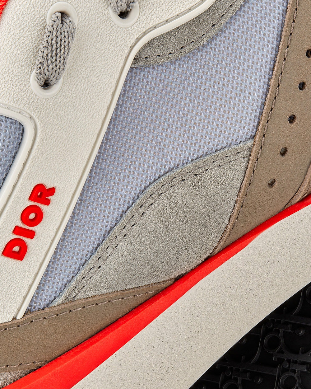 B29 Gray Technical Mesh and Suede with Brown Smooth Calfskin Low Top Sneakers