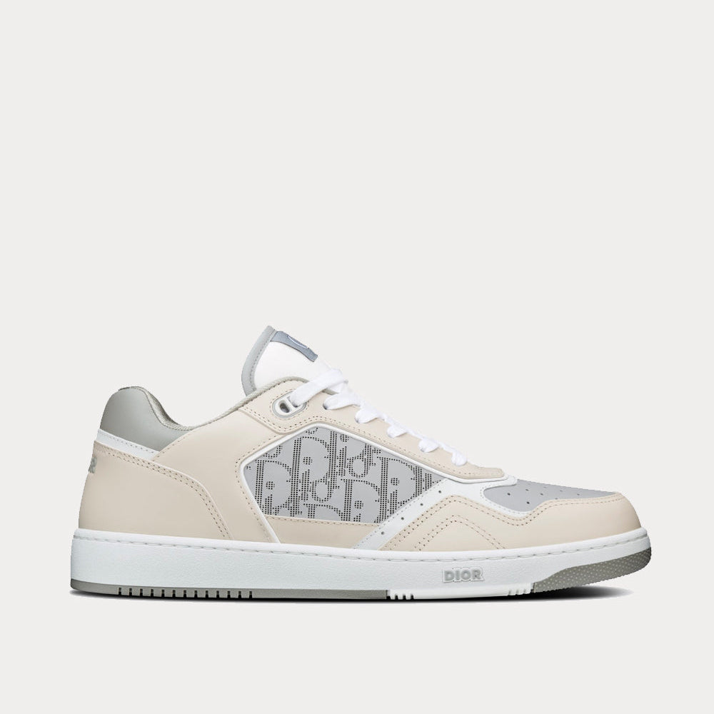 B27 Gray and Beige Smooth Calfskin with Gray Dior Oblique Galaxy Leather Low Top Sneakers