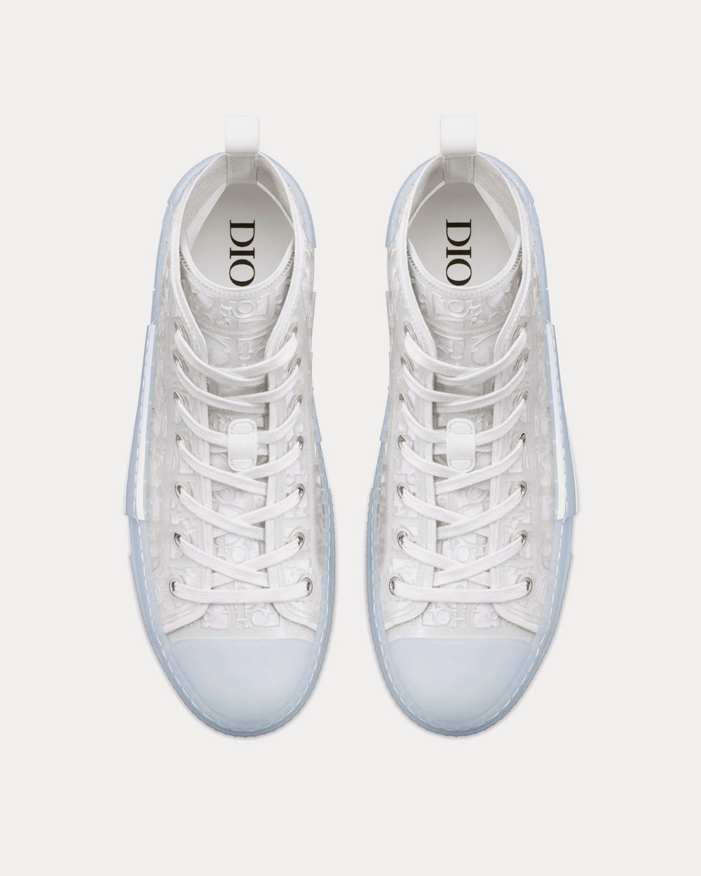 B23 Transparent Canvas with White Raised Dior Oblique Motif High Top Sneakers