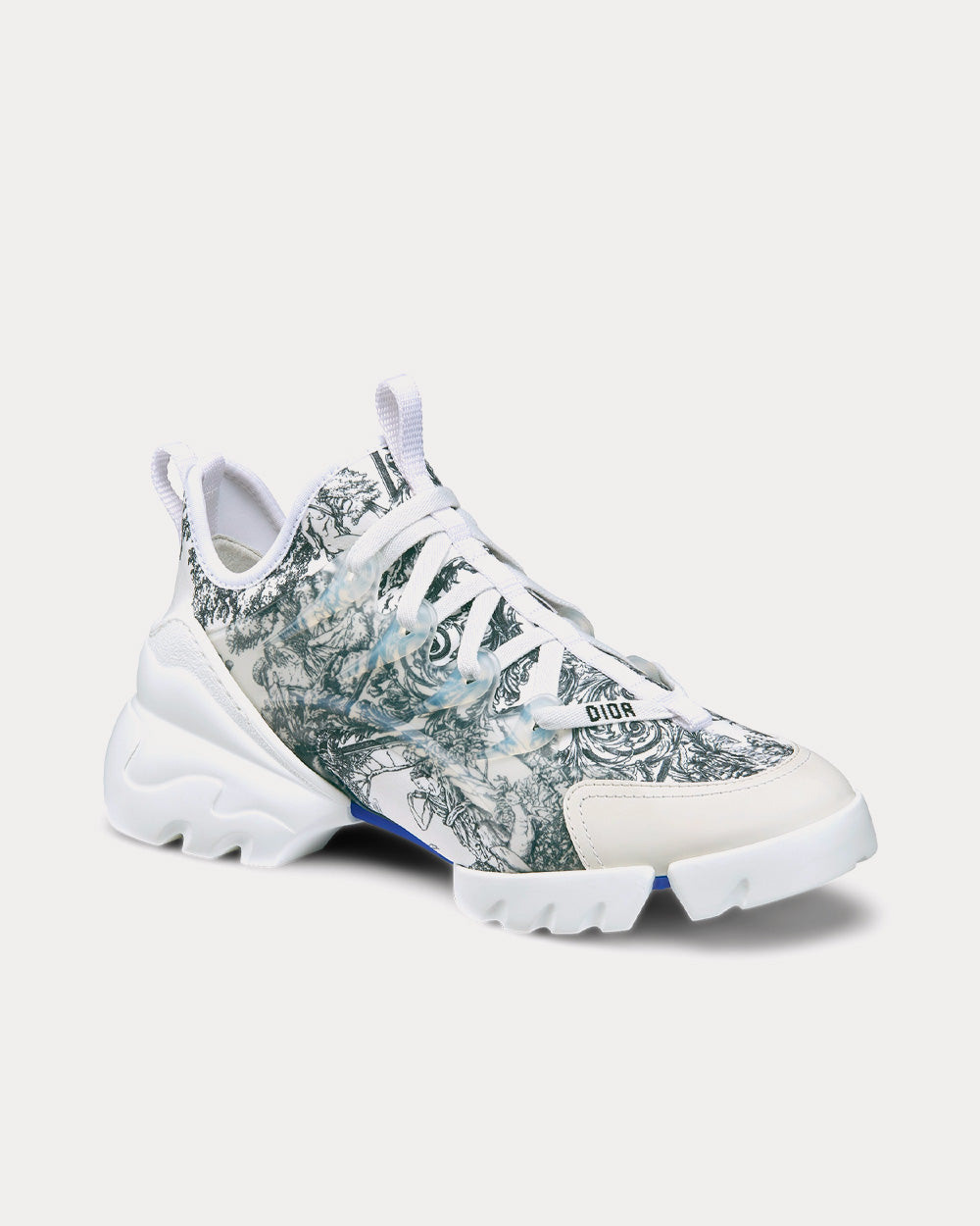 D-Connect Blue and White Technical Fabric with Dior Étoile Print Low Top Sneakers