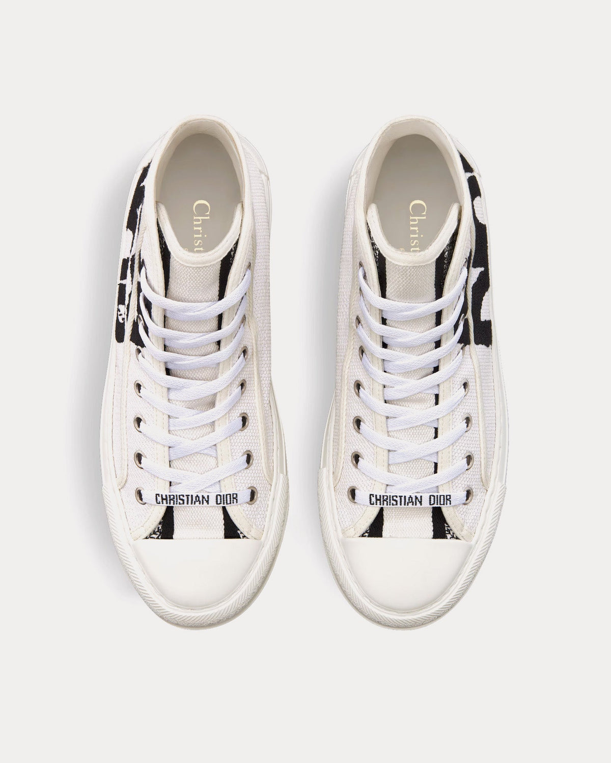 Walk'n'Dior Platform White and Black Embroidered Cotton High Top Sneakers