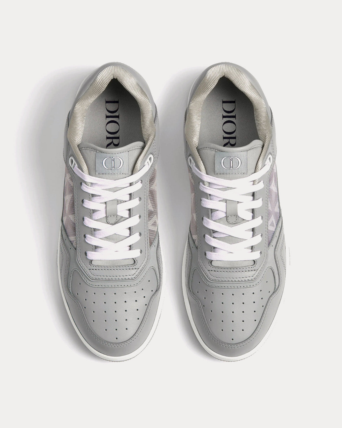 B27 Dior Gray Smooth Calfskin and CD Diamond Canvas Low Top Sneakers