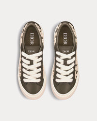 B33 Khaki Smooth Calfskin and Cream Dior Oblique Raised Embroidery Low Top Sneakers