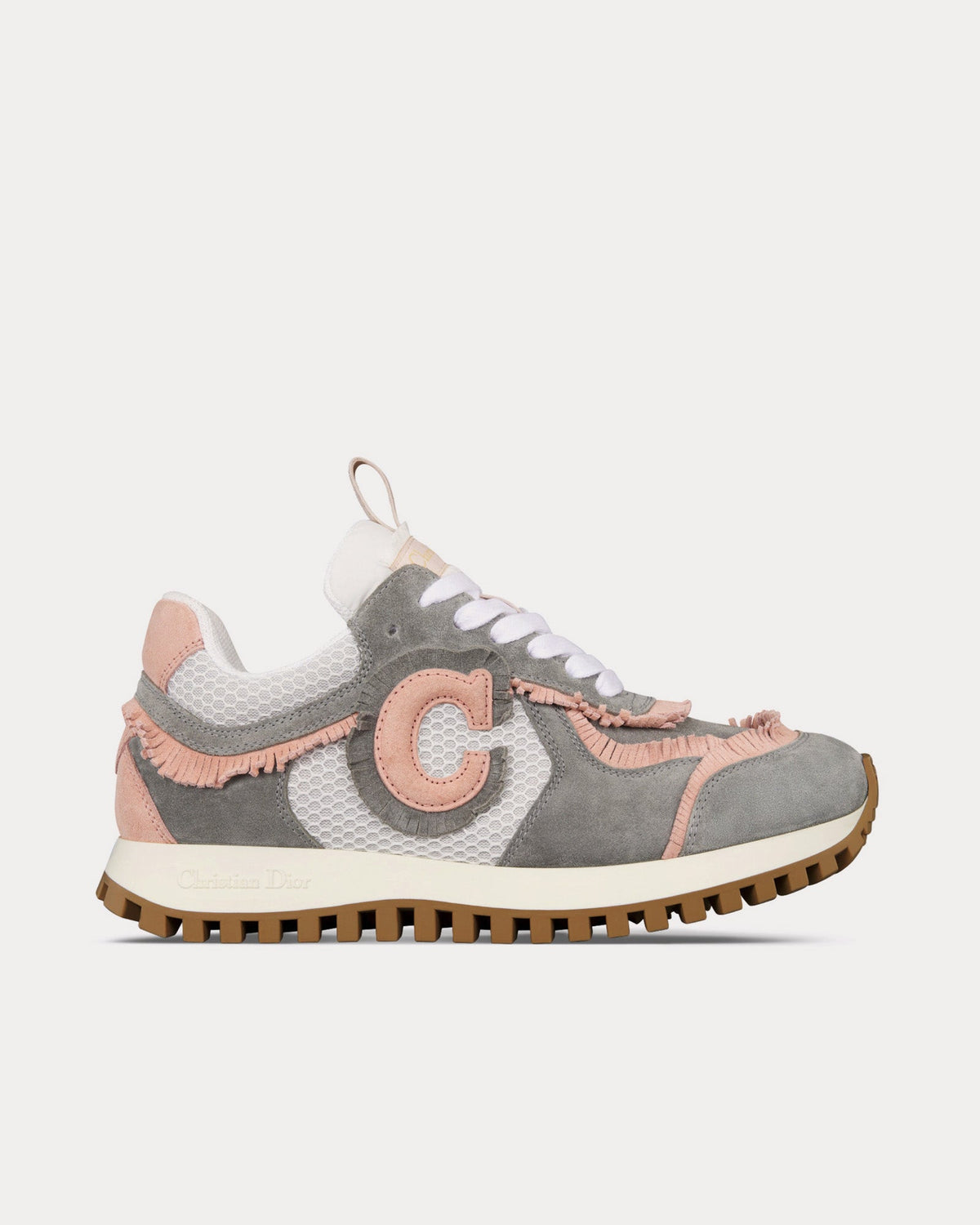 C'est Dior Gray and Deep Pink Suede Calfskin and White Mesh Low Top Sneakers