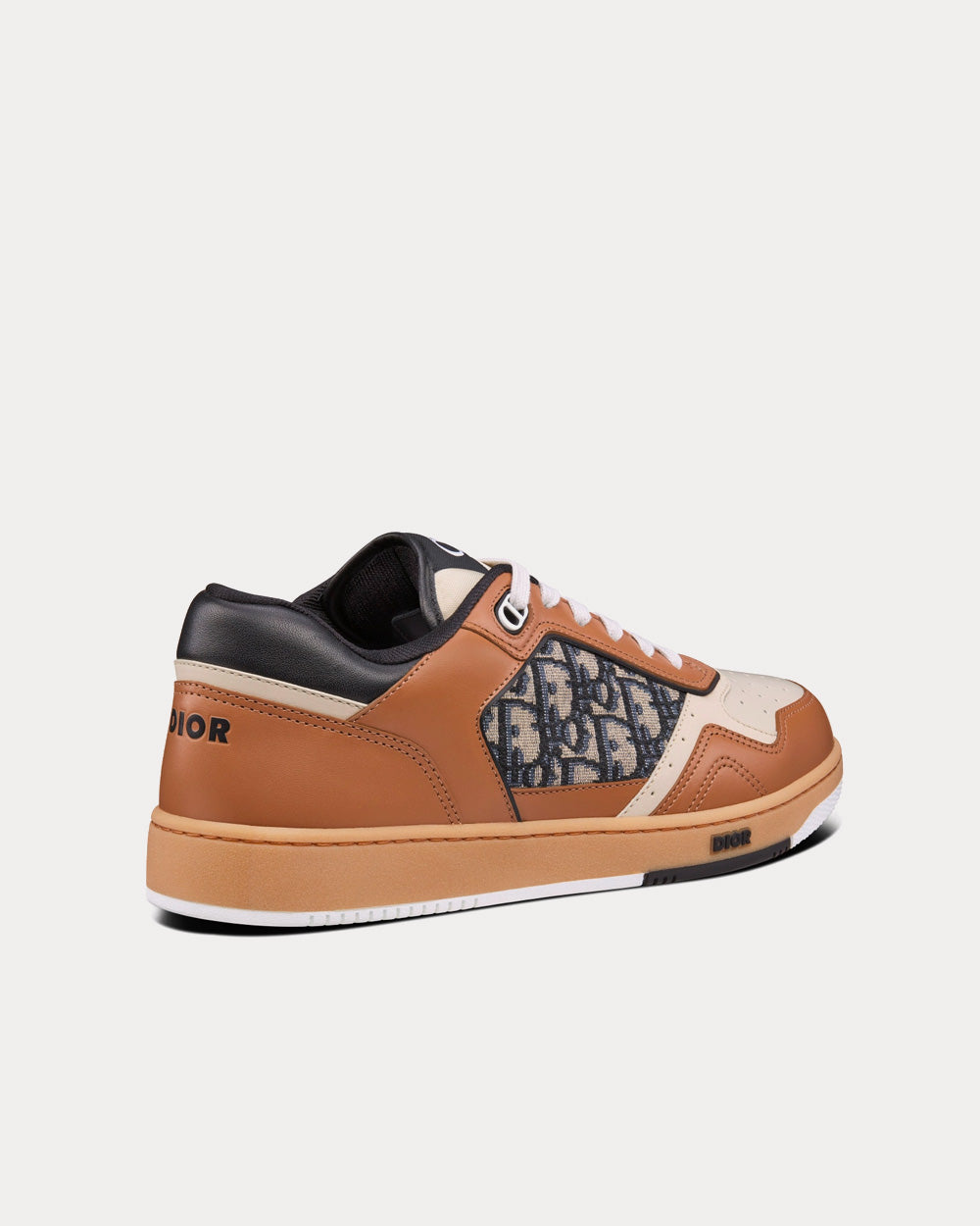 B27 Coffee, Cream and Black Smooth Calfskin with Beige and Black Dior Oblique Jacquard Low Top Sneakers