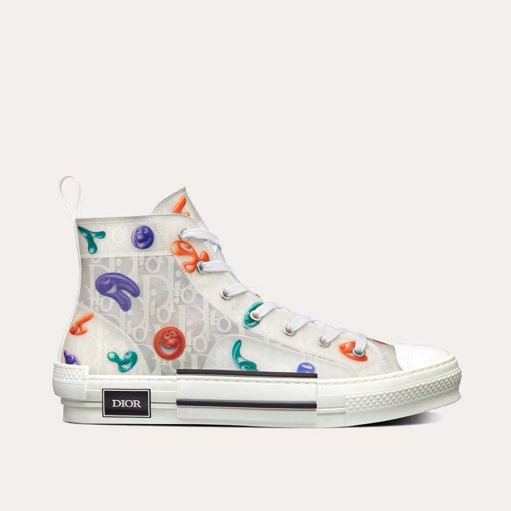 B23 White Dior Oblique Canvas with Multicolor Motif High Top Sneakers