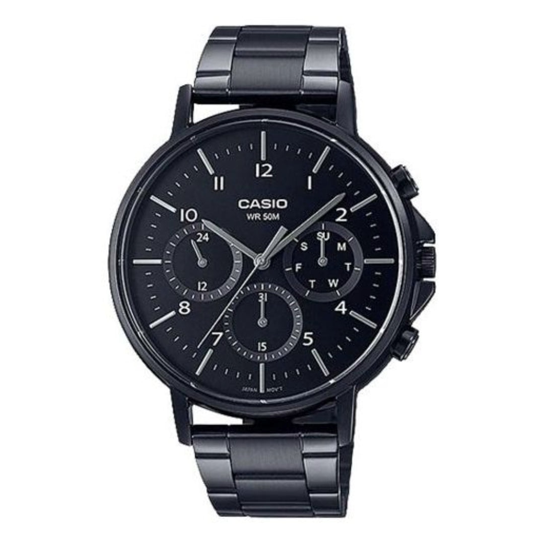 CASIO MTP-E321B-1AV analog watch in all black