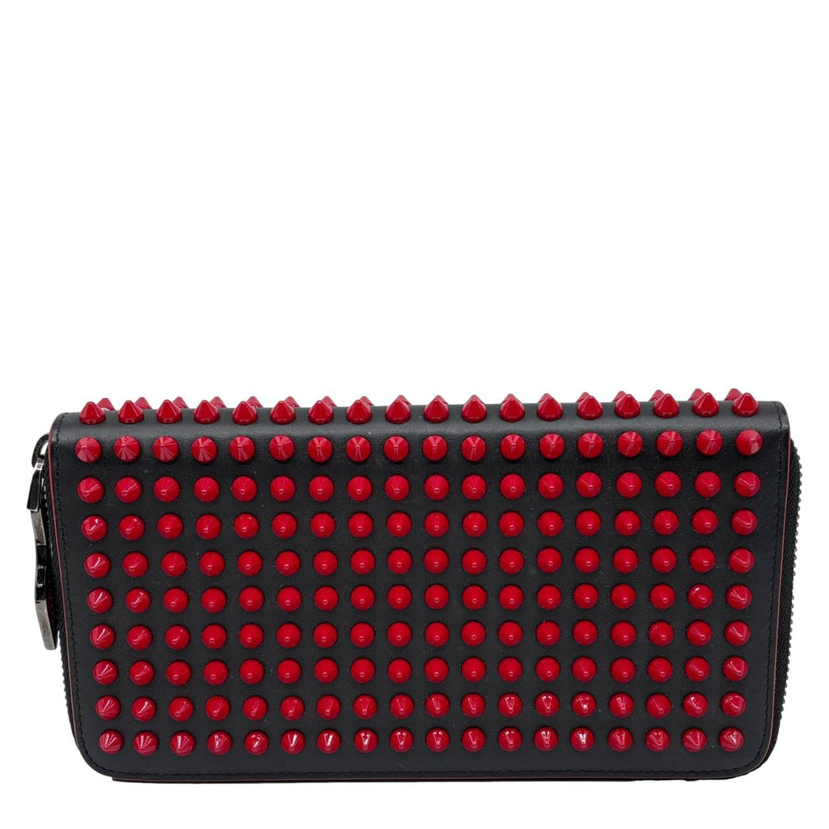 CHRISTIAN LOUBOUTIN Panettone Spikes Leather Zip Around Wallet Red