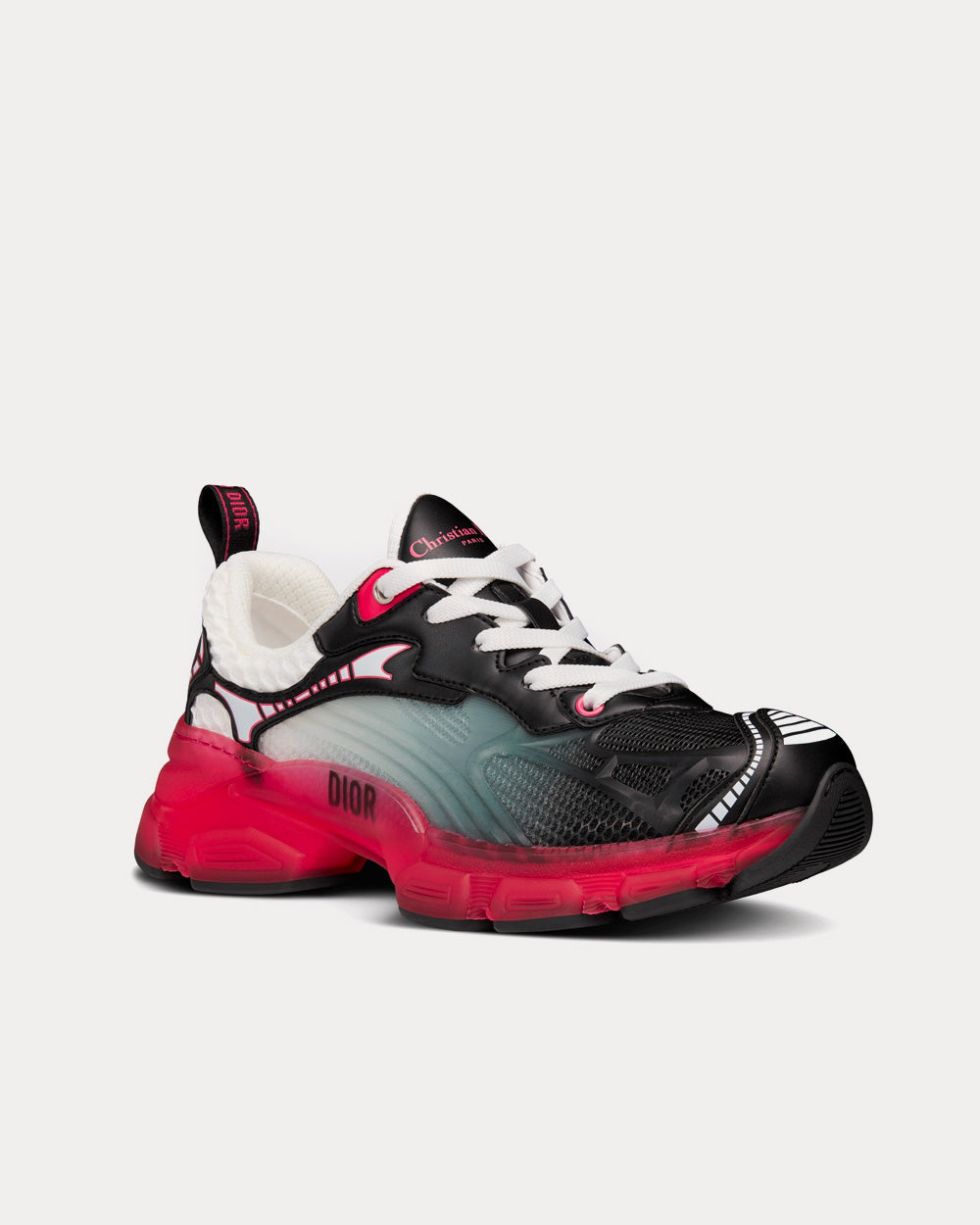 Vibe White Mesh and Black Calfskin with Raspberry Rubber Low Top Sneakers