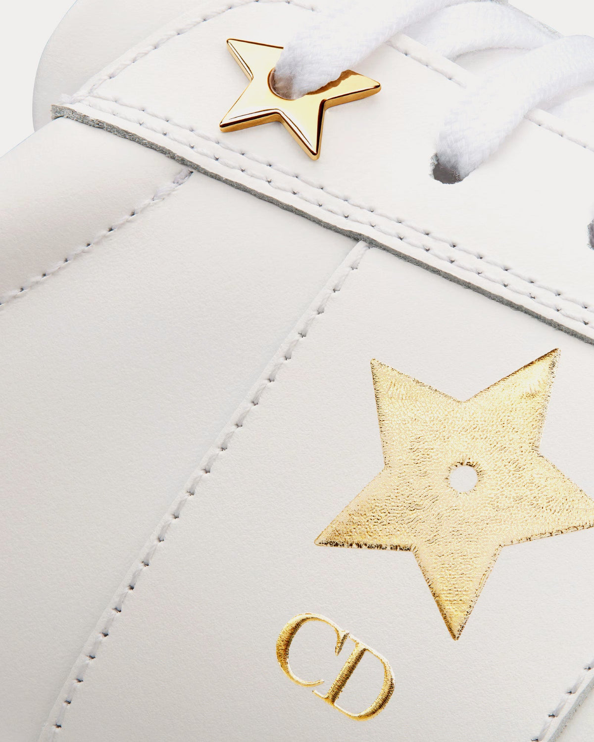 Dior Star Calfskin & Suede White / Gold Low Top Sneakers