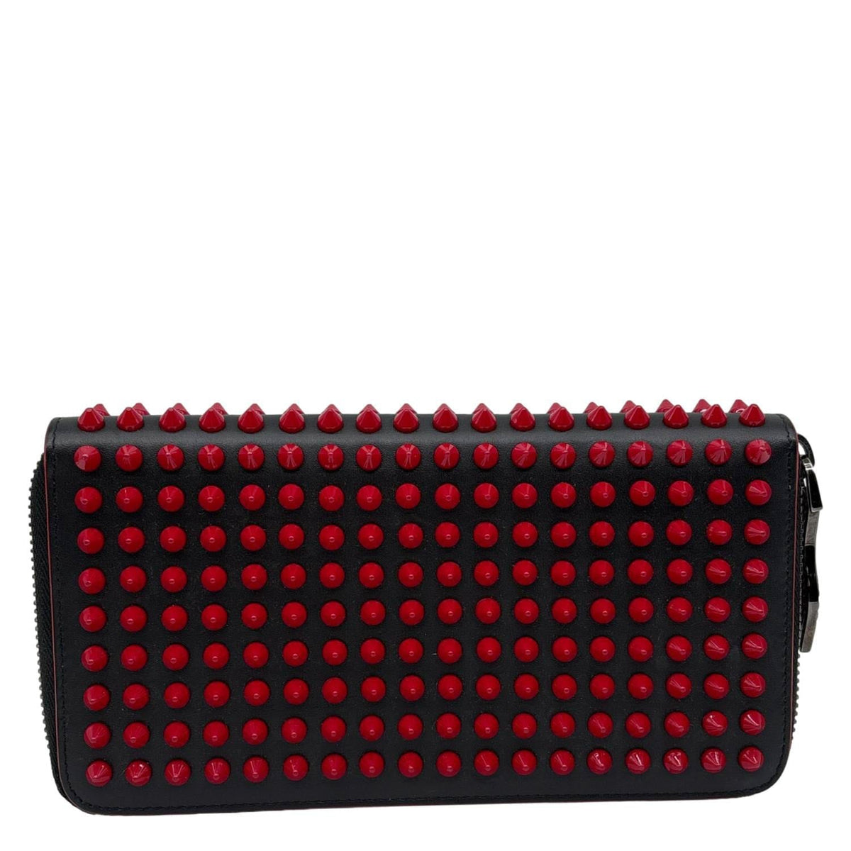 CHRISTIAN LOUBOUTIN Panettone Spikes Leather Zip Around Wallet Red