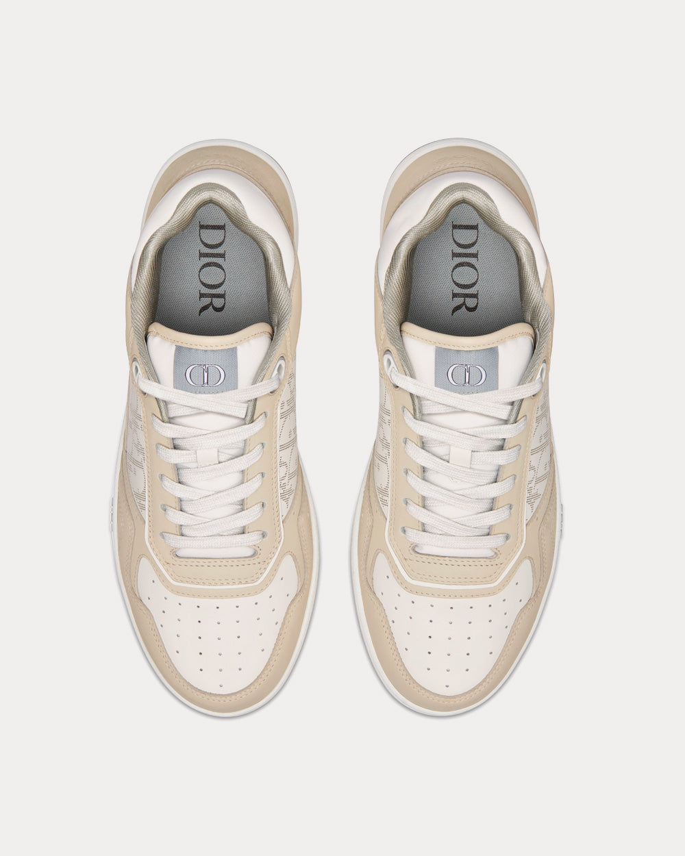 B27 Cream Nubuck Calfskin and White Dior Oblique Galaxy Leather Low Top Sneakers
