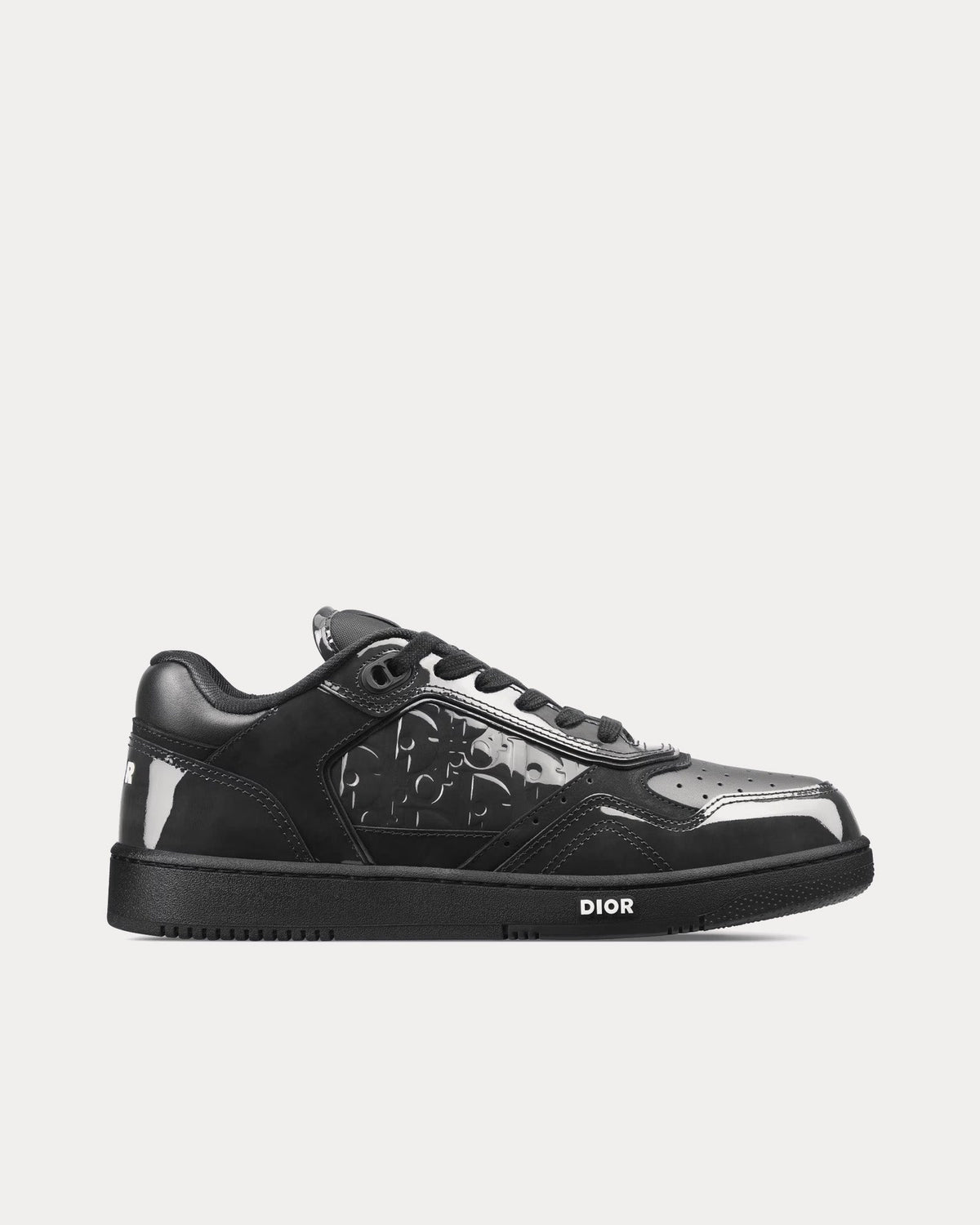 B27 Black Patent Calfskin and Dior Oblique Gravity Leather Low Top Sneakers