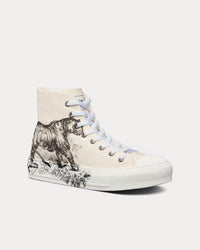 Walk'n'Dior White Cotton Canvas with Black Toile de Jouy Tiger Print High Top Sneakers