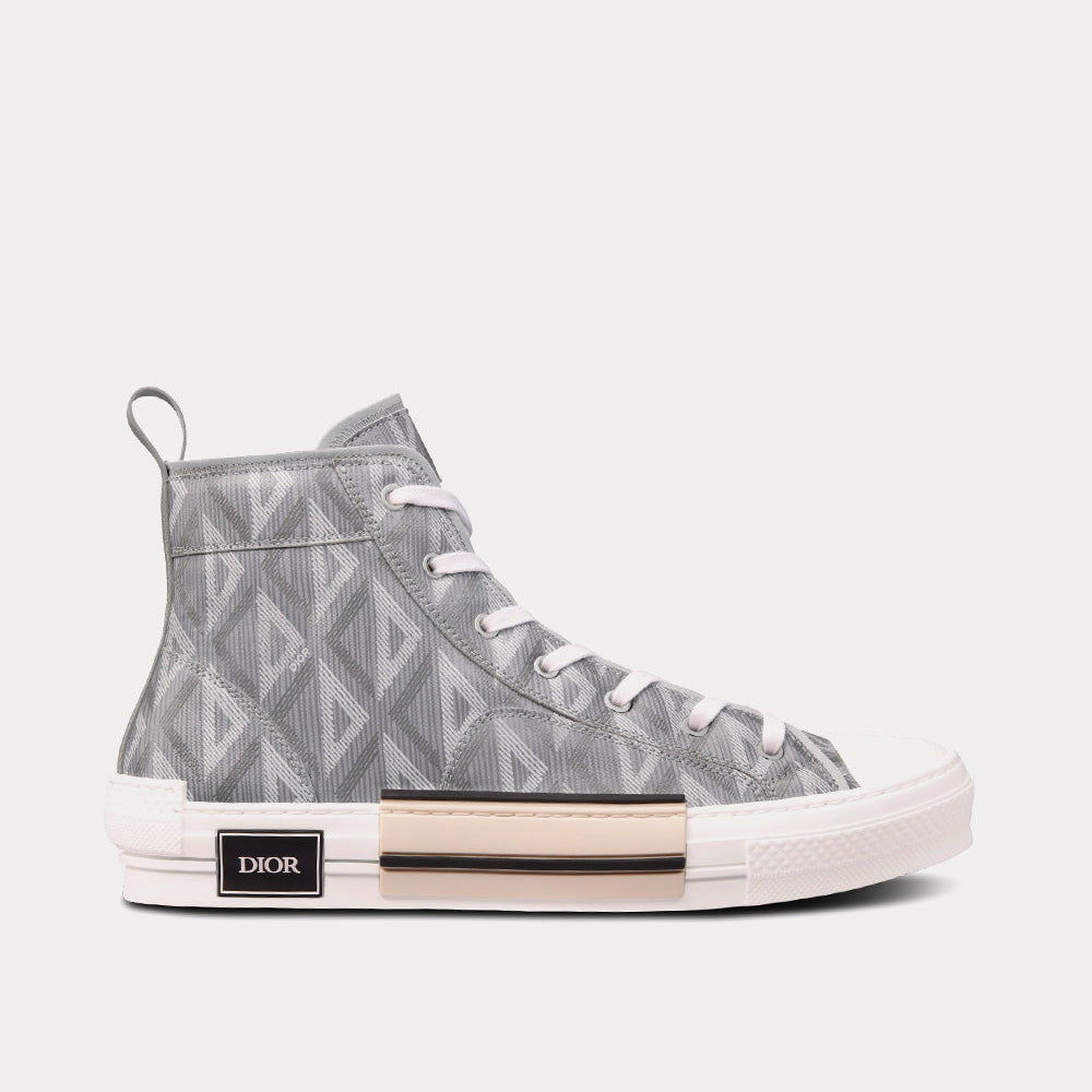 B23 Dior Gray CD Diamond Canvas High Top Sneakers