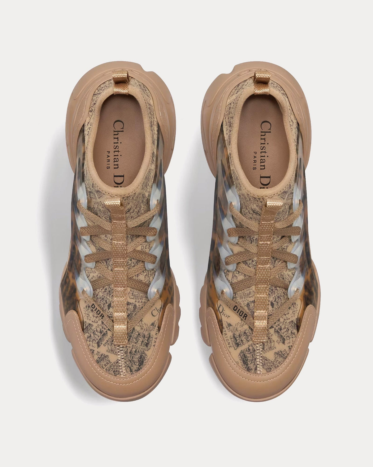 D-Connect Beige and Black Technical Fabric with Plan de Paris Print Low Top Sneakers