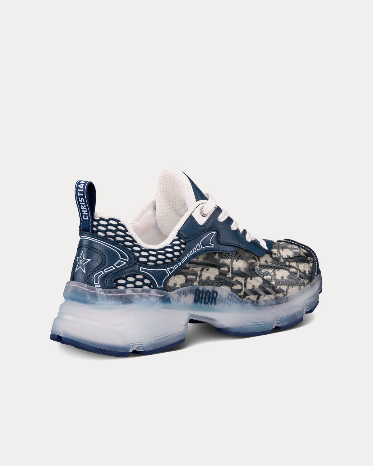 Vibe Deep Blue Dior Oblique Technical Fabric and Transparent Rubber Low Top Sneakers