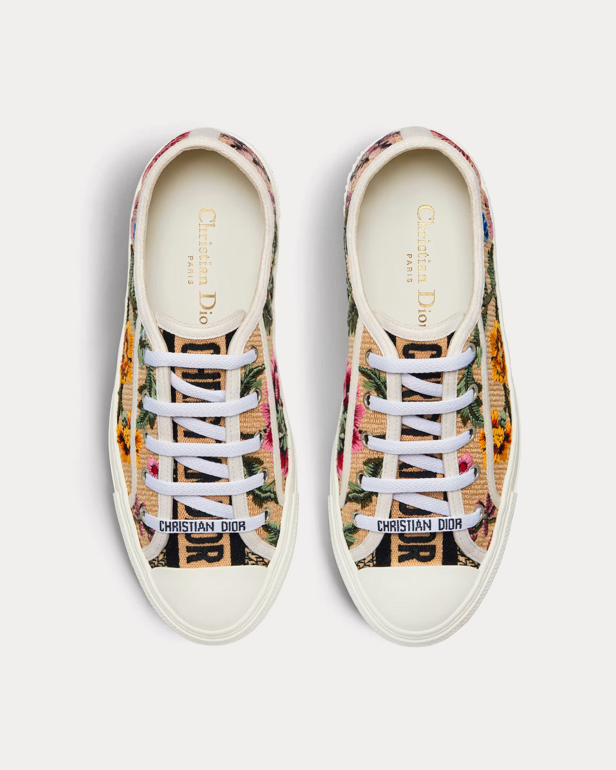 Walk'n'Dior Raffia Embroidered & Dior Petites Fleurs Motif Beige / Multi Low Top Sneakers