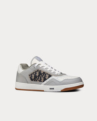 B27 Gray and White Smooth Calfskin with Beige and Black Dior Oblique Jacquard Low Top Sneakers