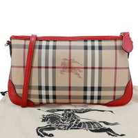 BURBERRY Peyton Small Haymarket Check Canvas Crossbody Clutch Military Red