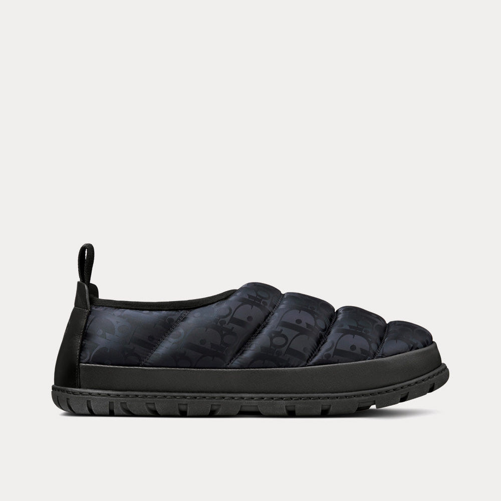 Snow Slipper Quilted Dior Oblique Mirage Technical Fabric Black Slip Ons