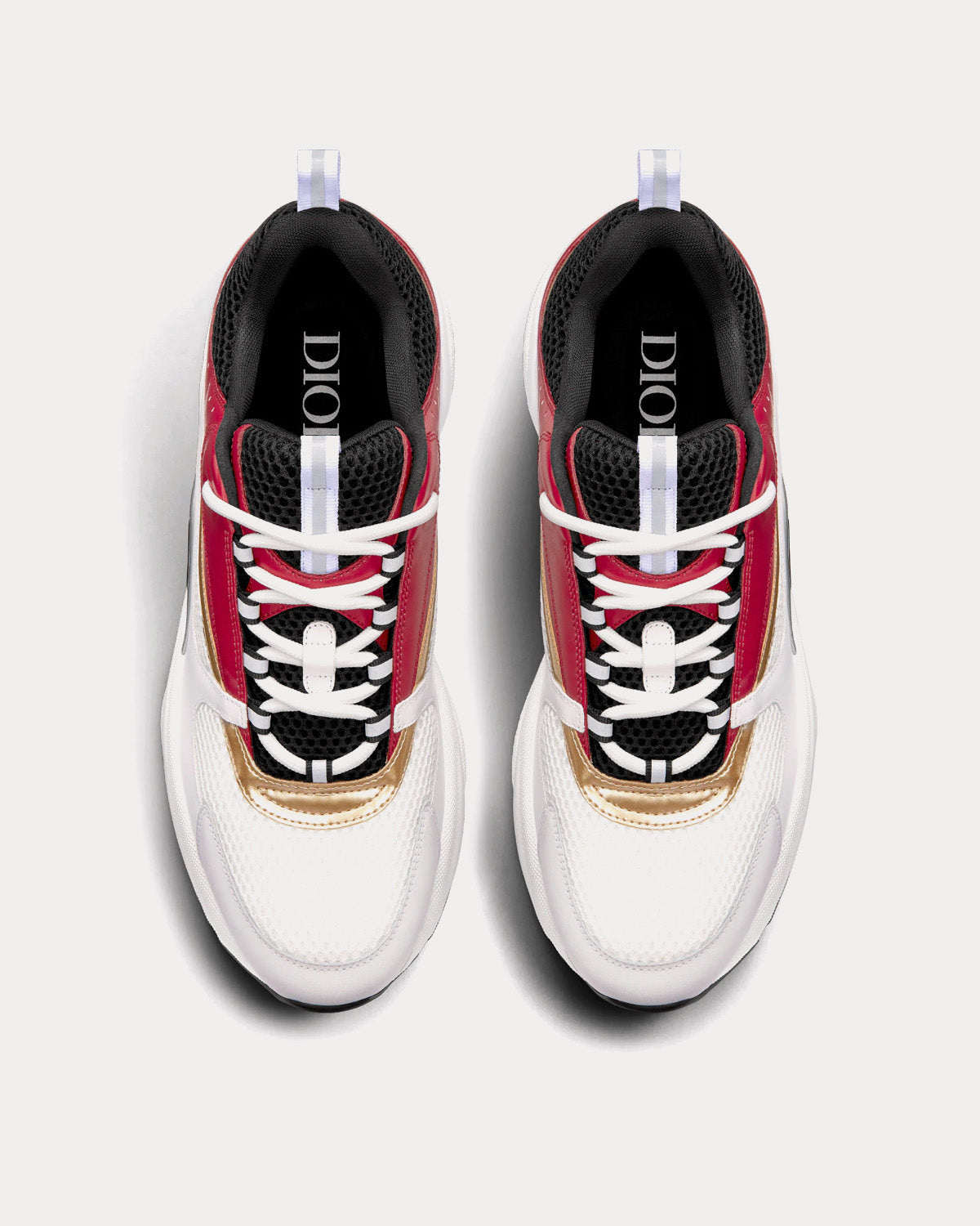 B22 White and Black Technical Mesh with Burgundy, White and Gold-Tone Calfskin Low Top Sneakers