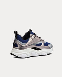 B22 Blue Technical Mesh and Silver-Tone Smooth Calfskin Low Top Sneakers