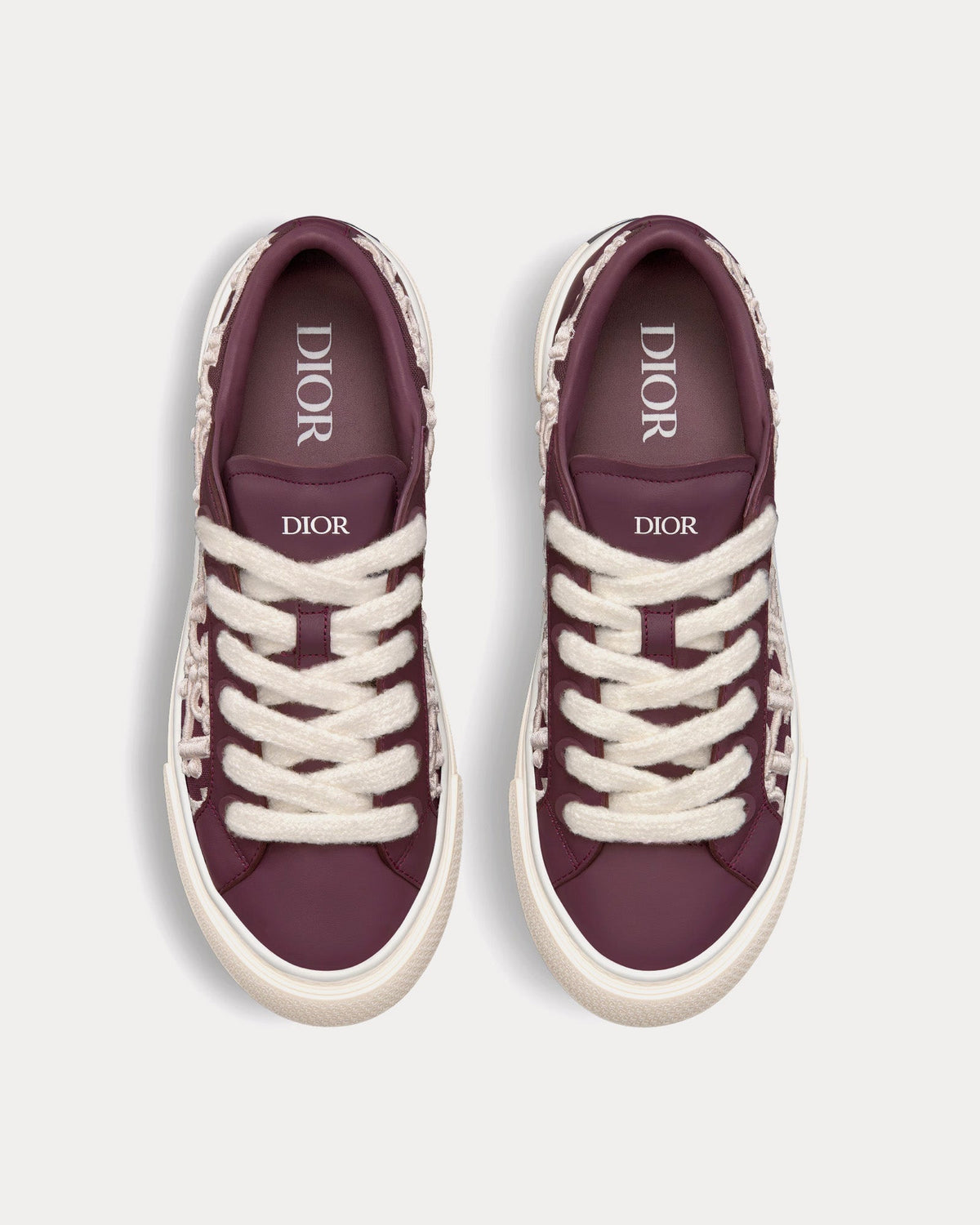 B33 Burgundy Smooth Calfskin with Cream Dior Oblique Raised Embroidery Low Top Sneakers
