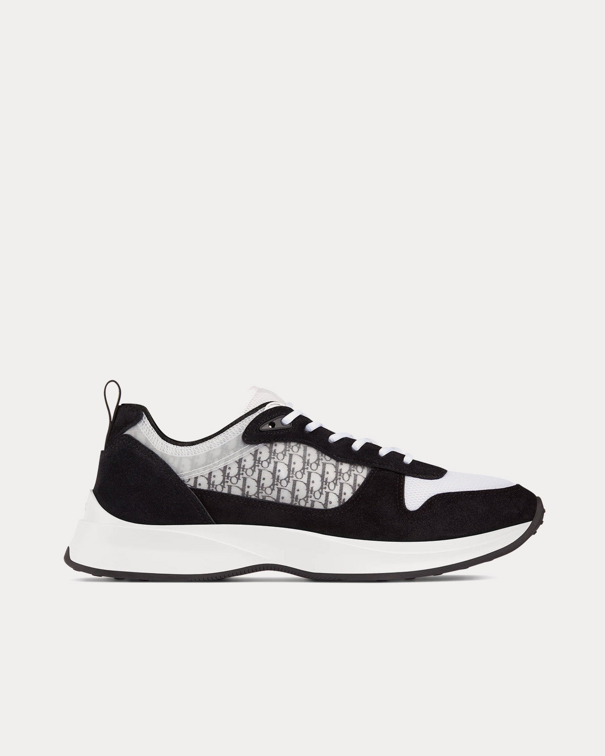 B25 Black Suede with White Technical Mesh and Black Dior Oblique Canvas Low Top Sneakers