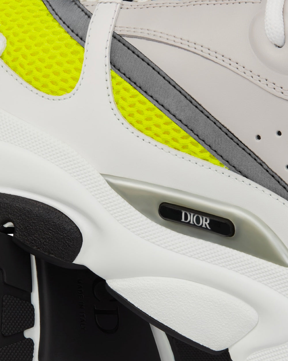 B22 White and Yellow Technical Mesh with Beige and White Smooth Calfskin Low Top Sneakers