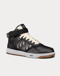 B27 Black Smooth Calfskin with Beige and Black Dior Oblique Jacquard High Top Sneakers