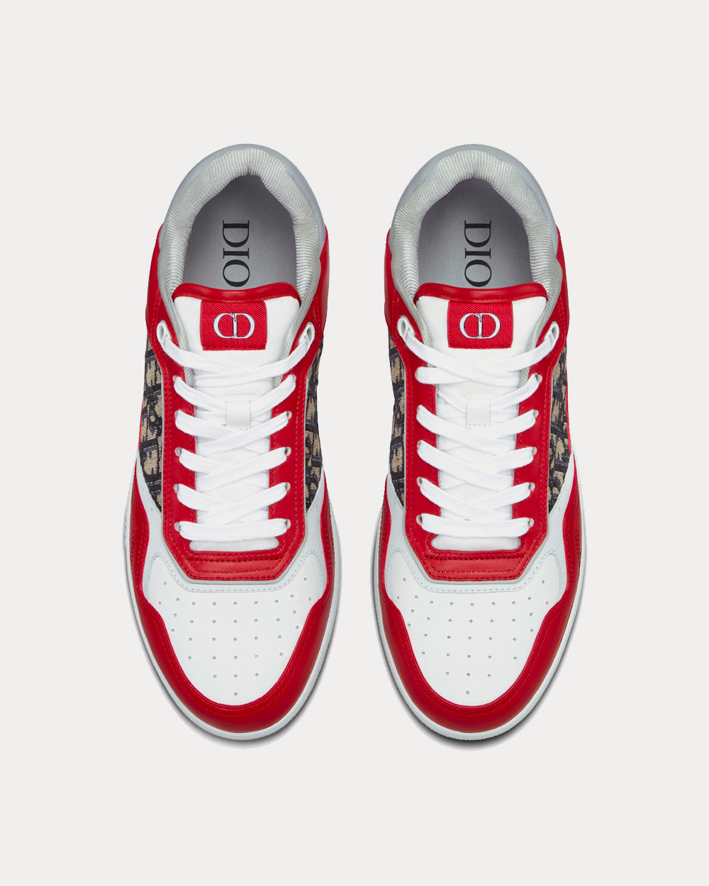 B27 Red, Gray and White Smooth Calfskin with Beige and Black Dior Oblique Jacquard Low Top Sneakers
