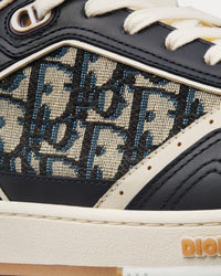 B27 Deep Blue and Plum Smooth Calfskin with Beige and Black Dior Oblique Jacquard Low Top Sneakers