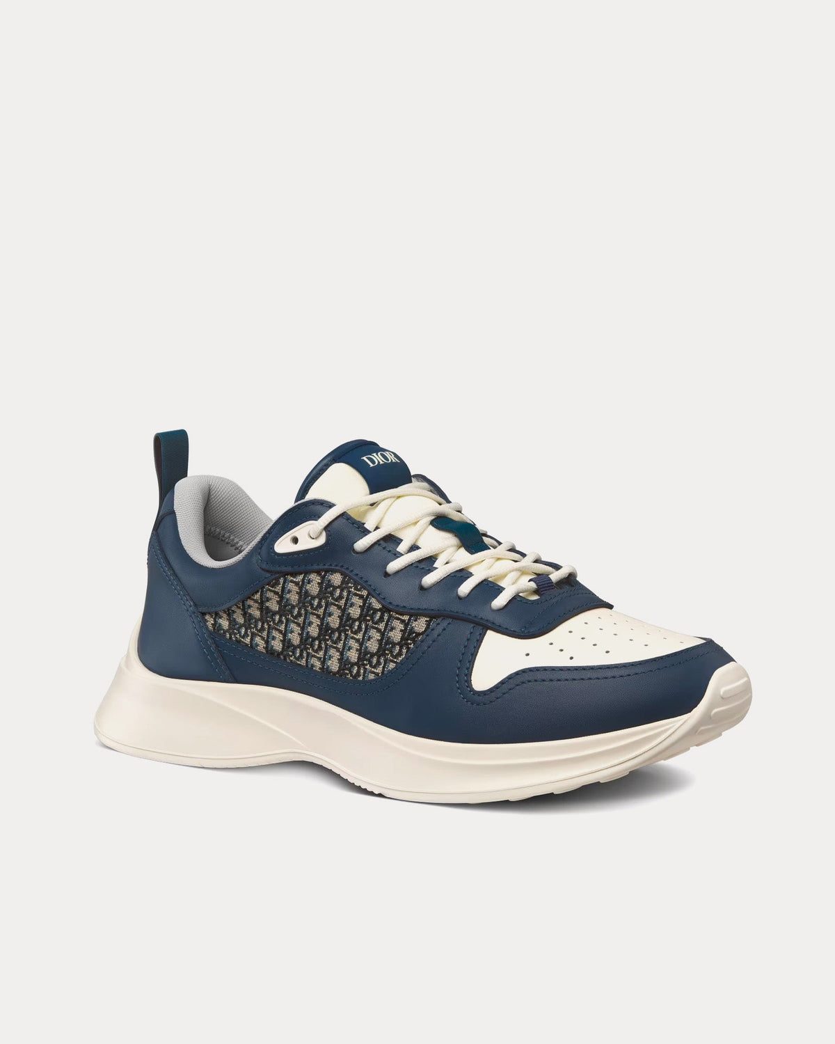 B25 Runner Navy Blue and Cream Smooth Calfskin with Beige and Black Dior Oblique Jacquard Low Top Sneakers