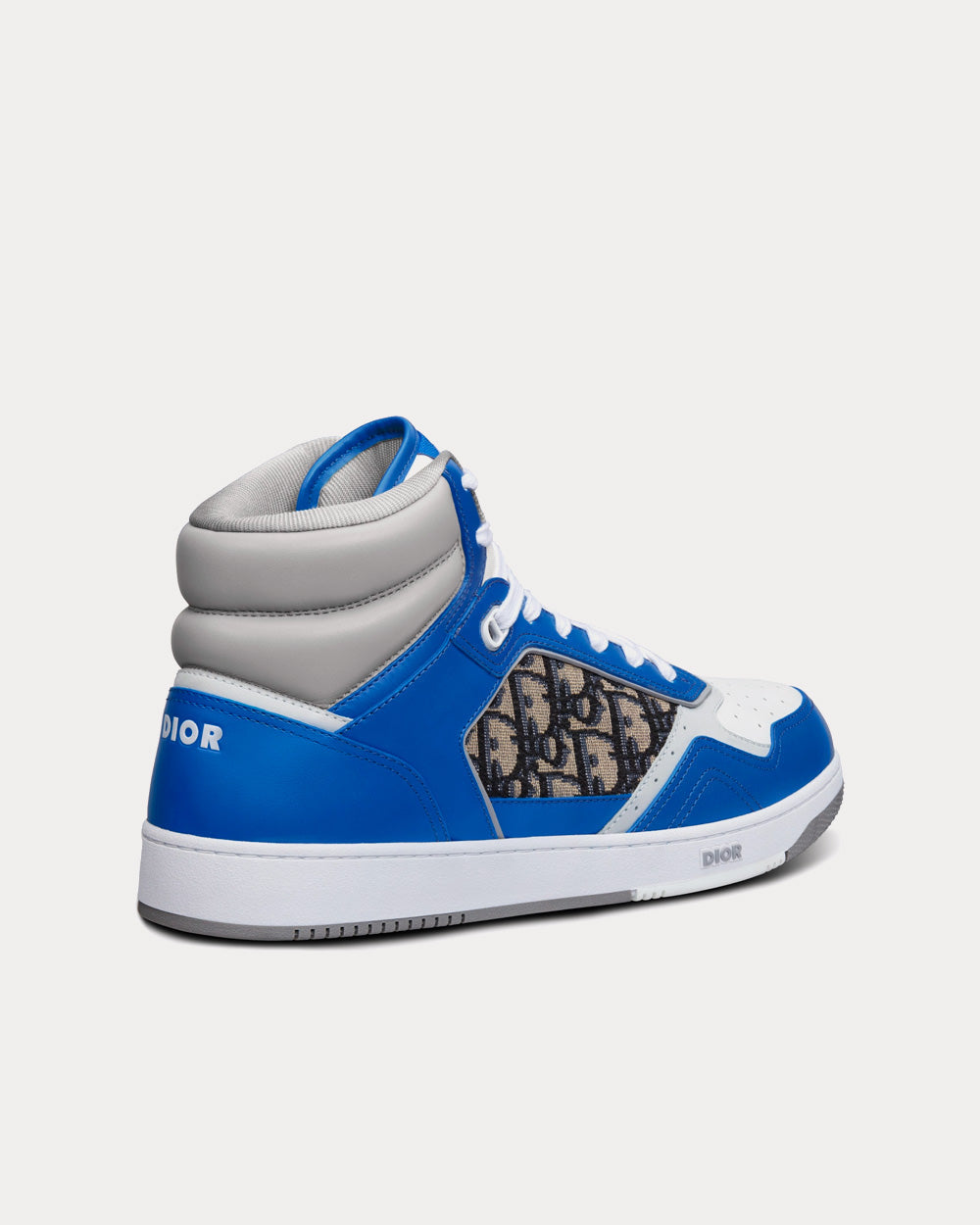 B27 Blue, Gray and White Smooth Calfskin with Beige and Black Dior Oblique Jacquard High Top Sneakers