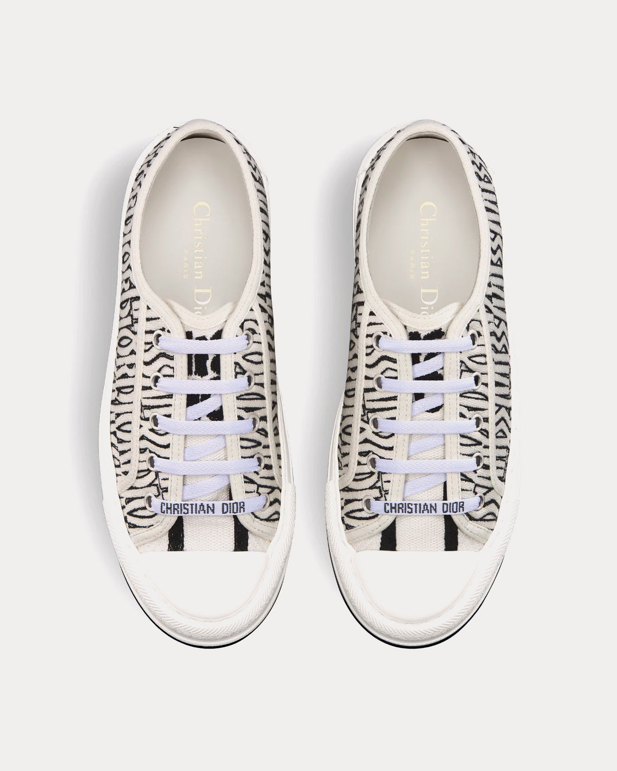 Walk'n'Dior Platform Embroidered Cotton with White and Black Miss Dior Allover Motif Low Top Sneakers