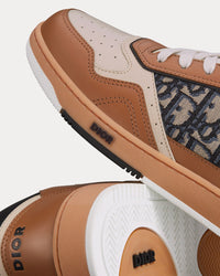 B27 Coffee, Cream and Black Smooth Calfskin with Beige and Black Dior Oblique Jacquard Low Top Sneakers