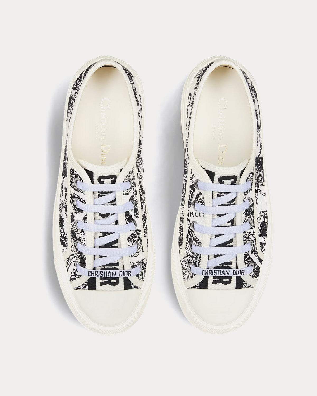 Walk'n'Dior Platform White and Black Cotton Embroidered with Plan de Paris Motif Low Top Sneakers