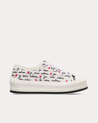 Dioramour Walk'n'Dior Platform White Cotton with Embroidered Black and Red Je Vous Adore Motif Low Top Sneakers