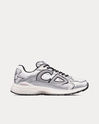 B30 White Mesh and Silver-Tone Metallic Calfskin Low Top Sneakers