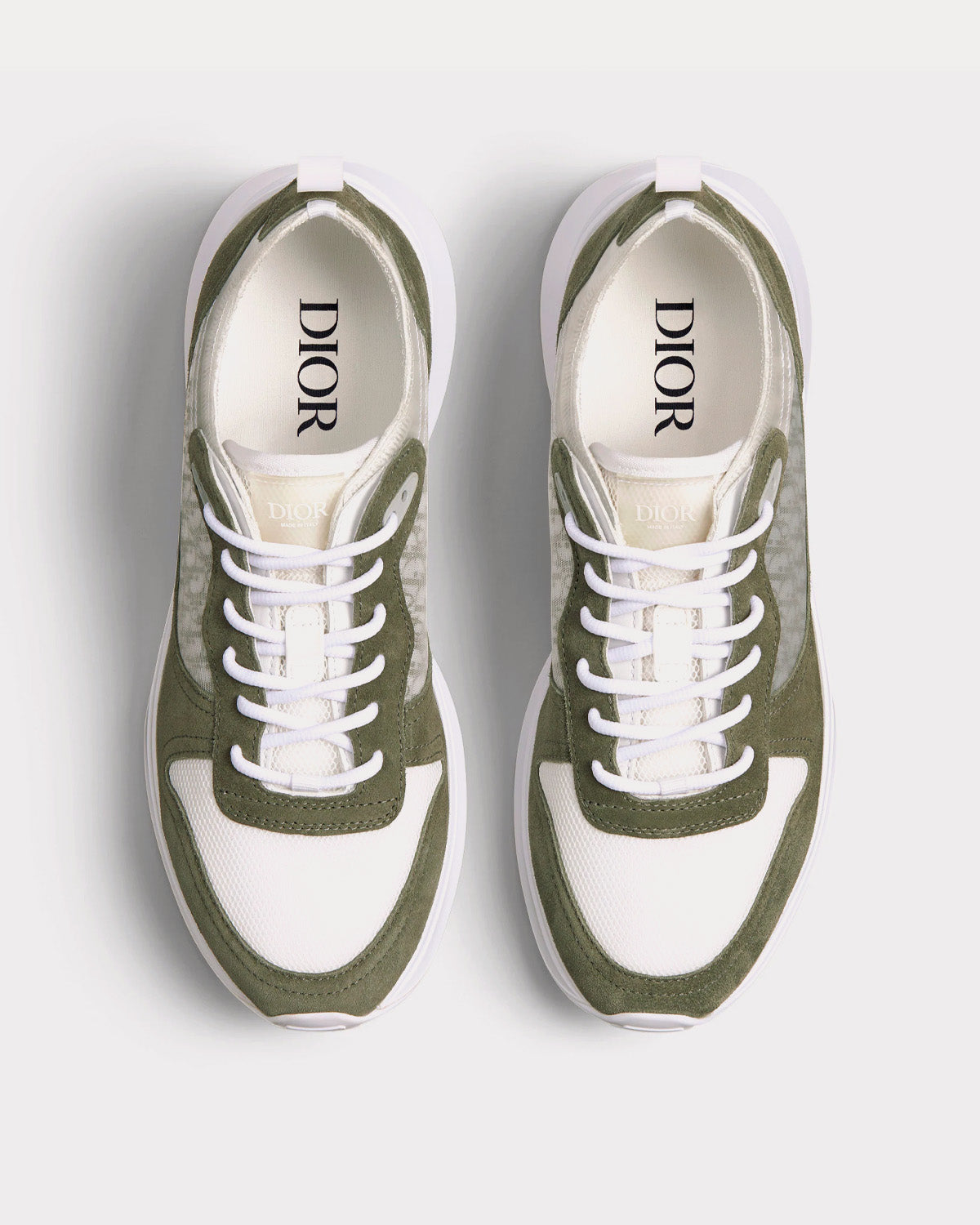 B25 Runner Olive Suede and White Technical Mesh with Olive and White Dior Oblique Canvas Low Top Sneakers