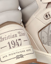 B27 Cream & Greige Smooth Calfskin with 'Christian Dior 1947' Signature High Top Sneakers