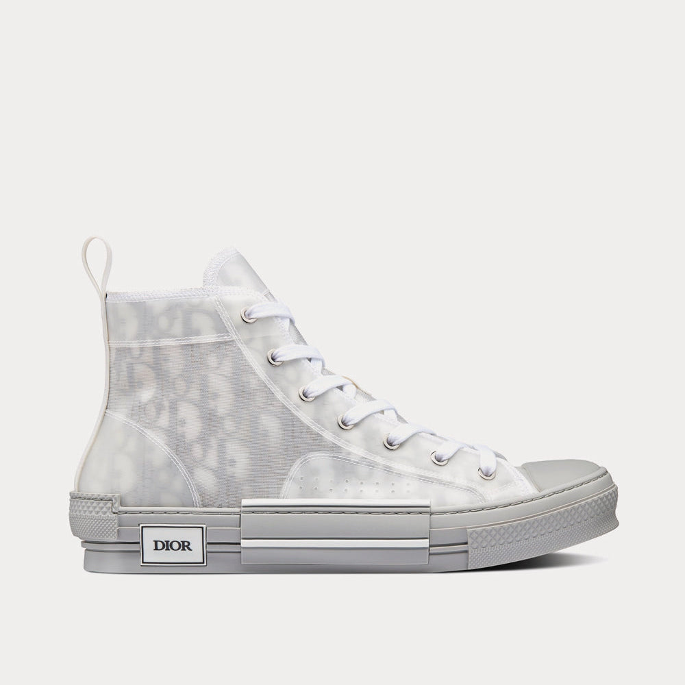 B23 Reflective Gray Dior Oblique Canvas High Top Sneakers