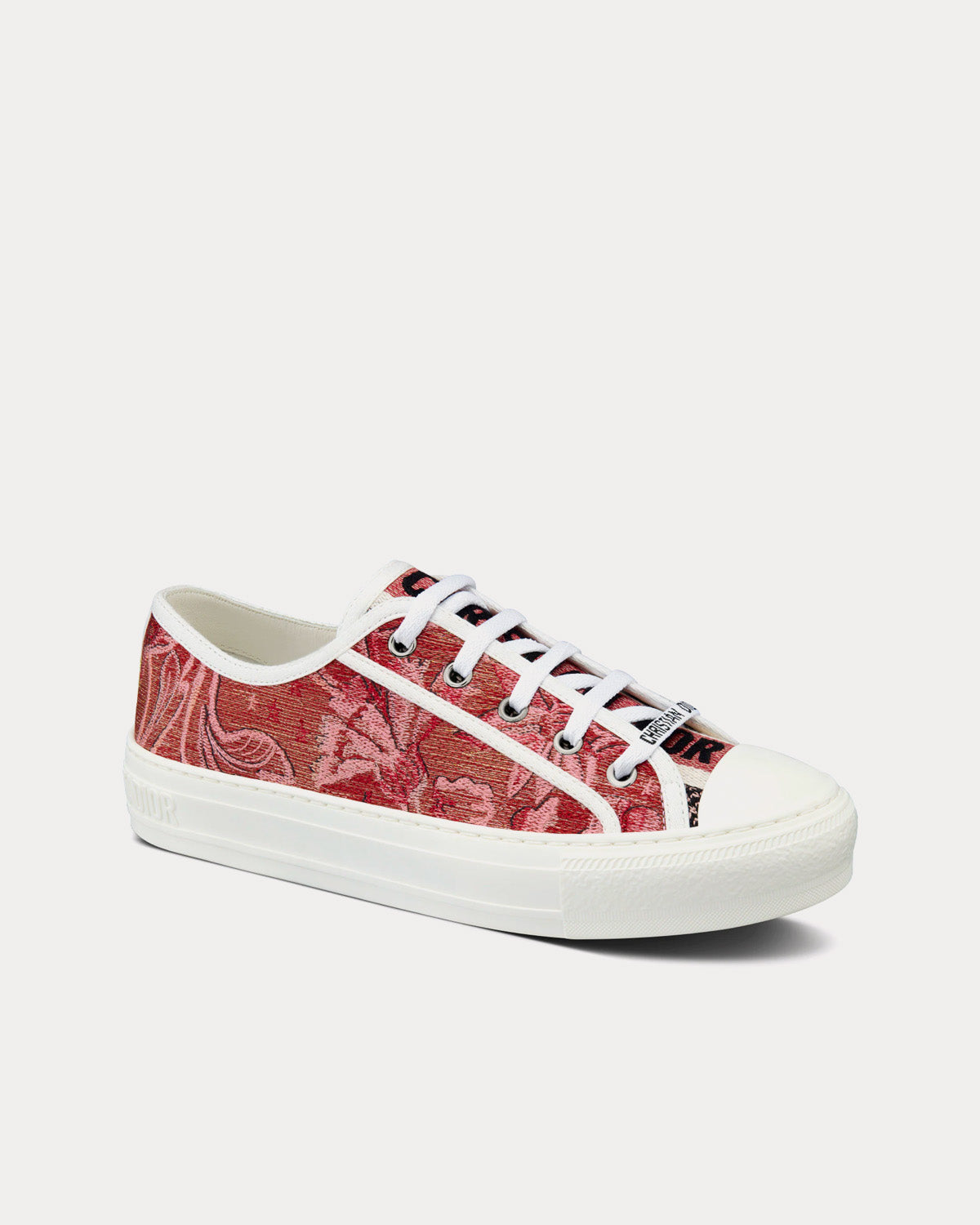 Walk'n'Dior Cherry Red Dior Brocart Embroidered Cotton with Gold-Tone Metallic Thread Low Top Sneakers