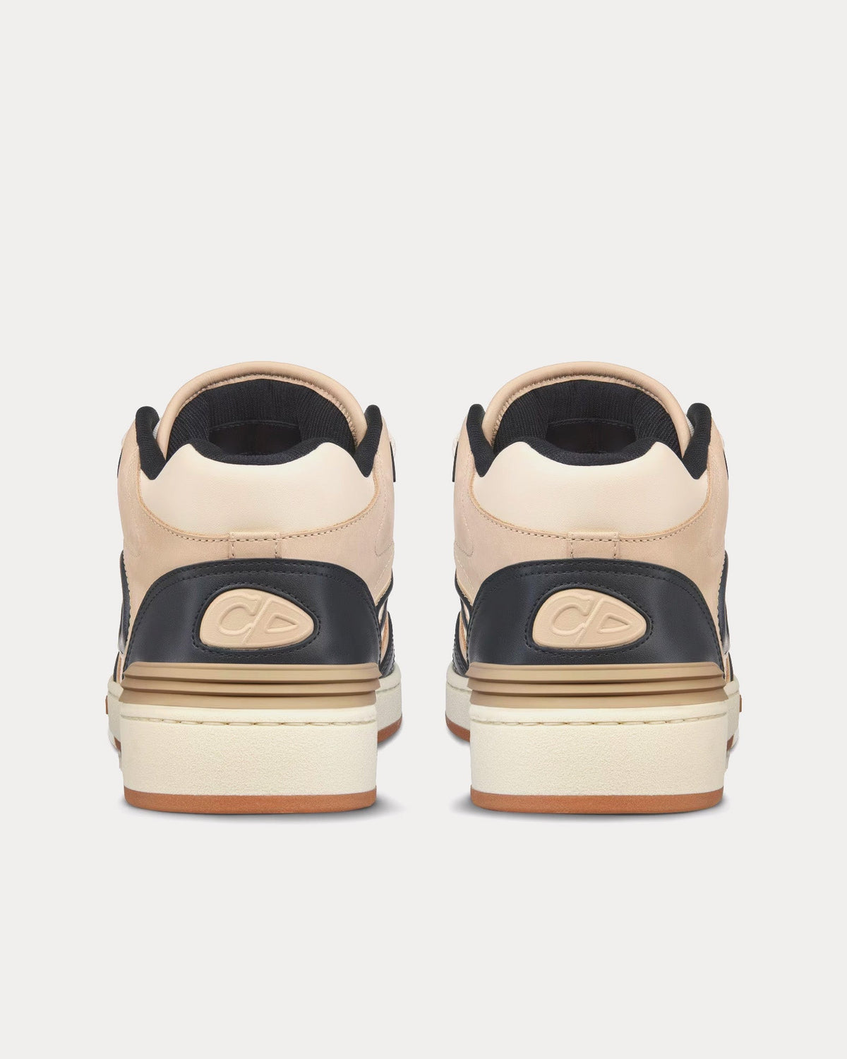 B57 Black and Cream Smooth Calfskin and Beige Suede Mid Top Sneakers