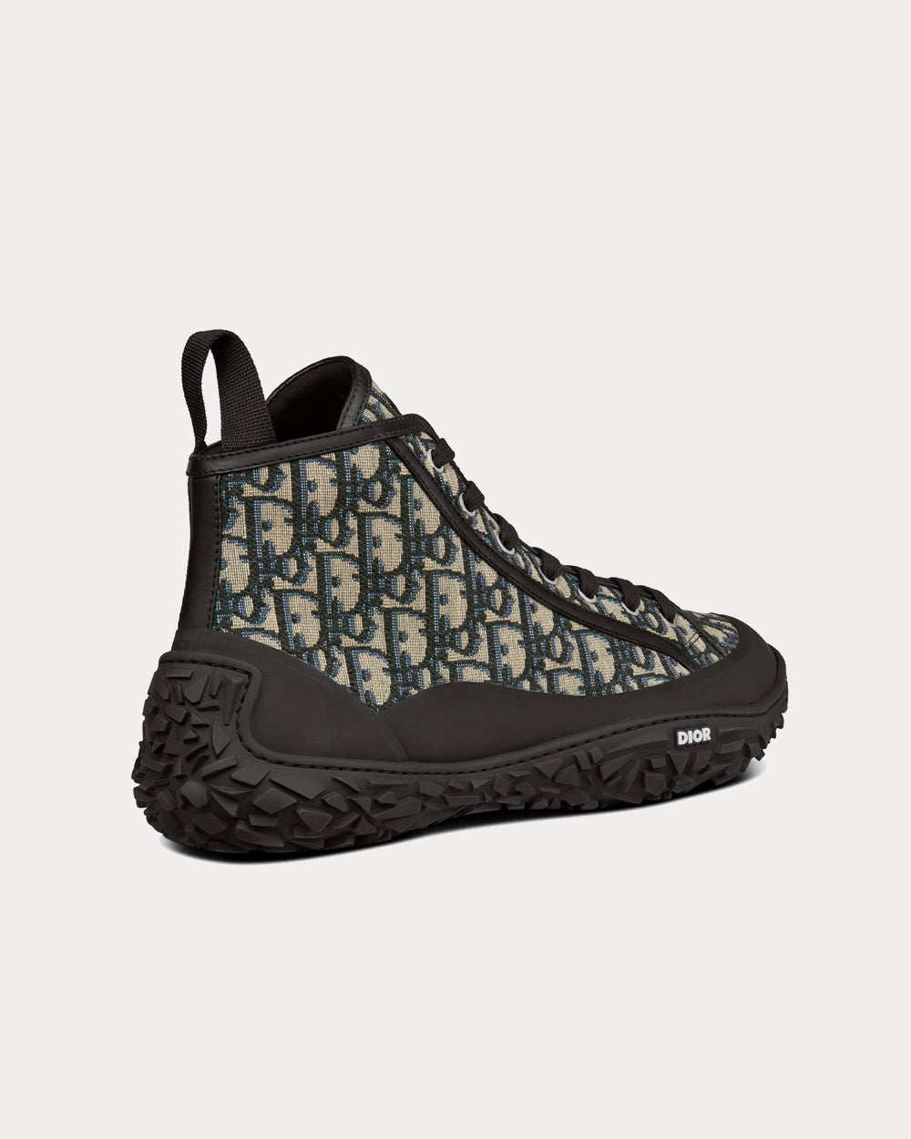 B28 Beige and Black Dior Oblique Jacquard and Black Rubber High Top Sneakers