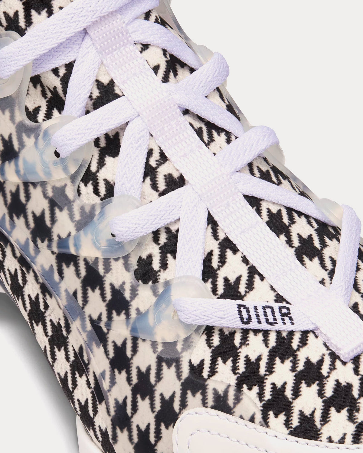 D-Connect Black and White Technical Fabric with Micro-Houndstooth Print Low Top Sneakers