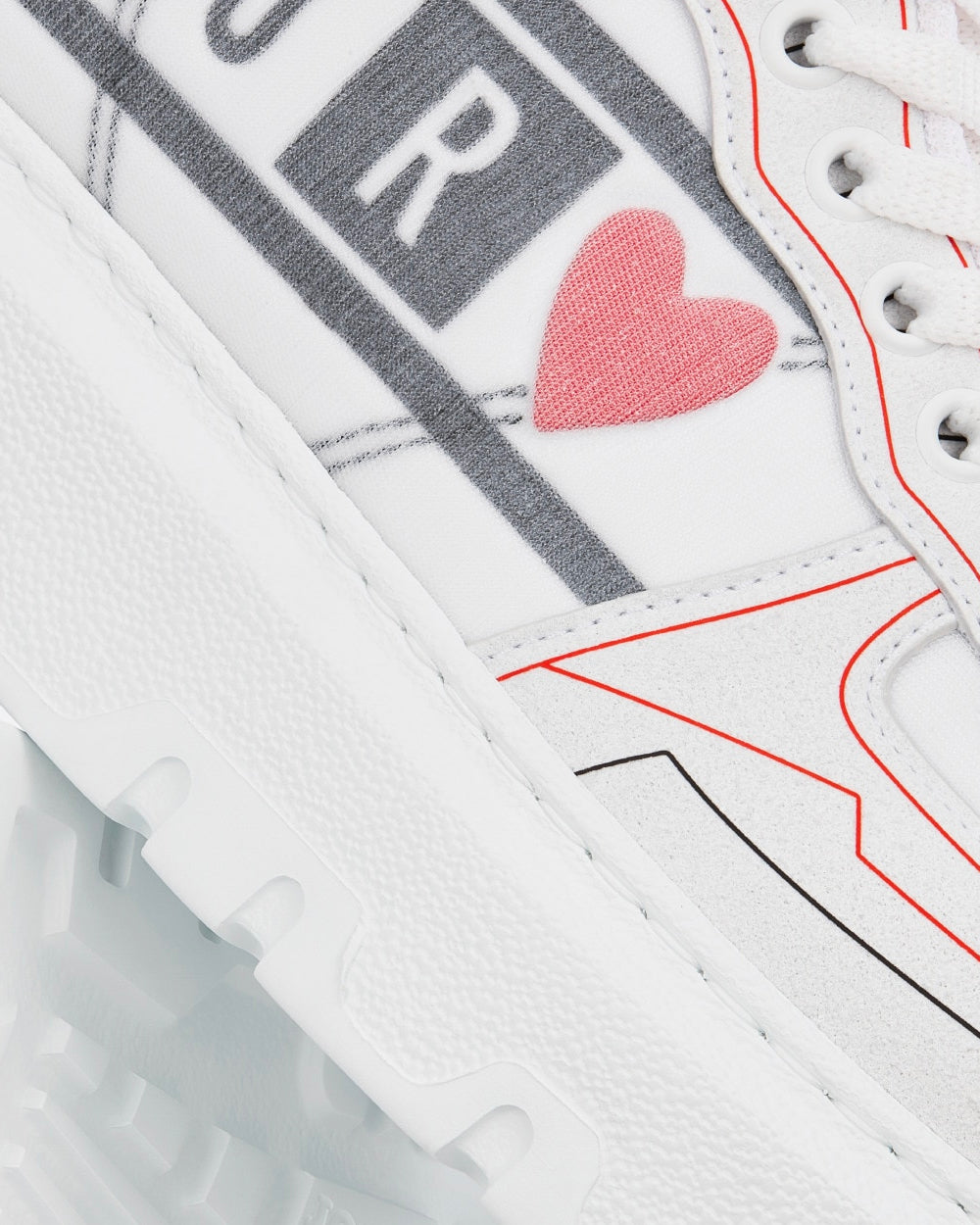 Dioramour Dior Addict White, Black and Red D-Chess Heart Calfskin and Technical Fabric Low Top Sneakers