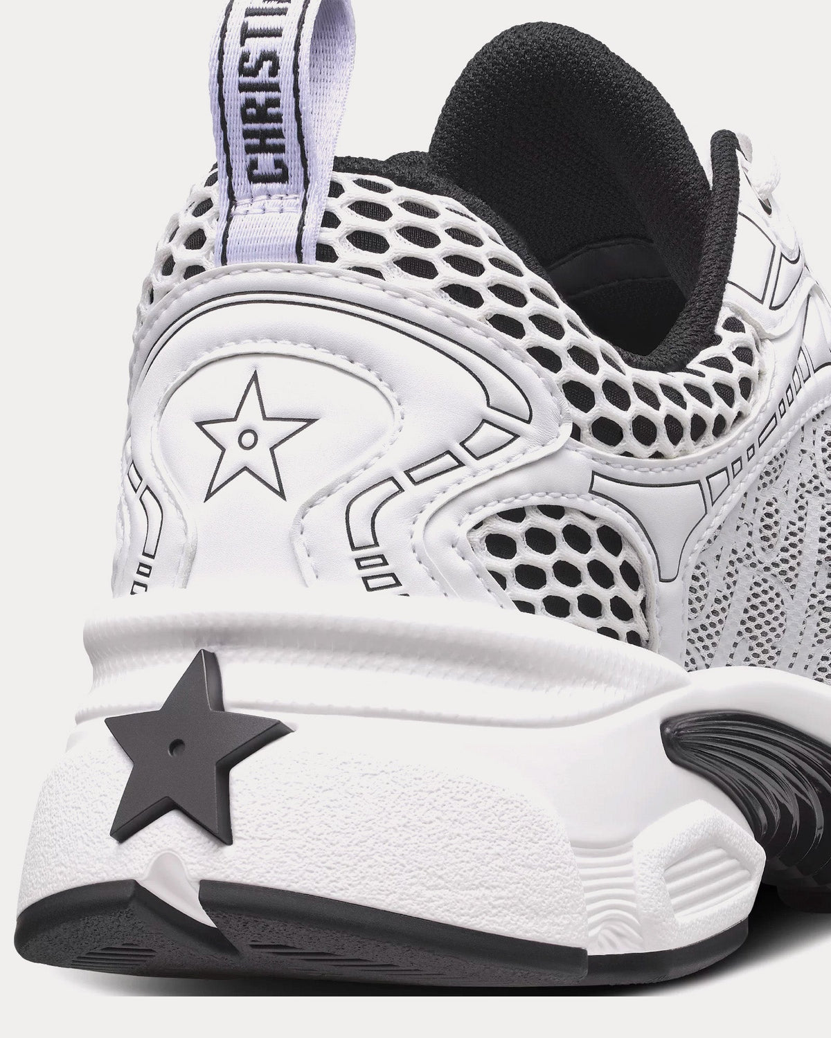 Dior Vibe White Mesh Printed with Dior Oblique Motif and White and Black Leather-Effect Panels Low Top Sneakers