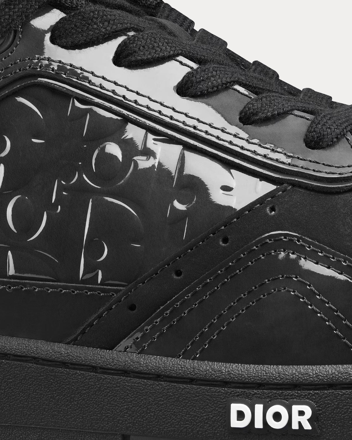 B27 Black Patent Calfskin and Dior Oblique Gravity Leather Low Top Sneakers
